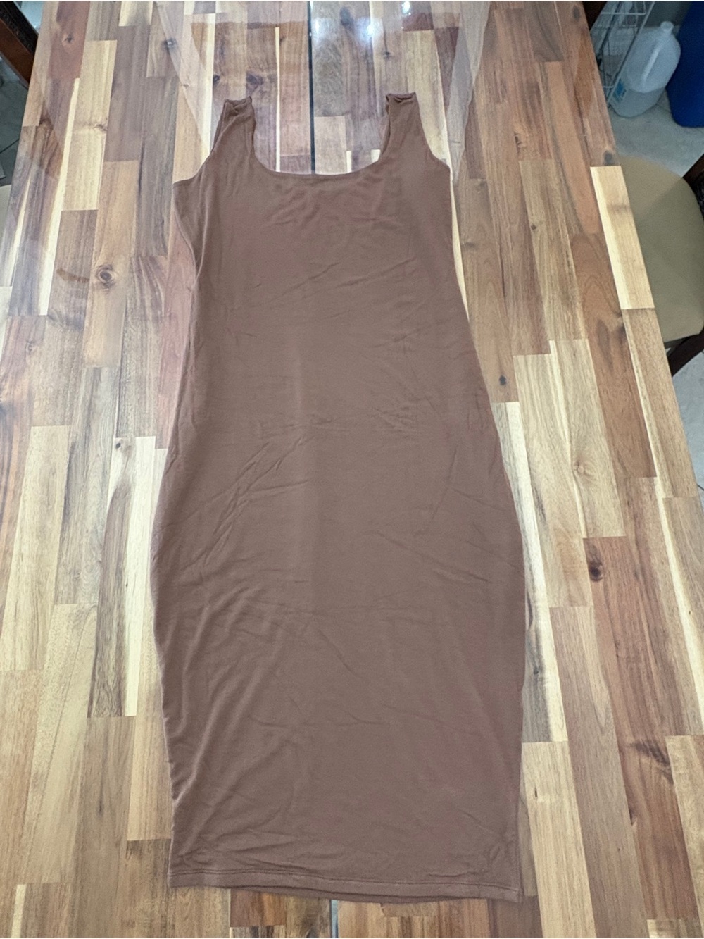 NWOT Naked Wardrobe Plus Sz 3X Brown Maxi Scoop Neck Dress Bodycon Casual - Picture 1 of 8
